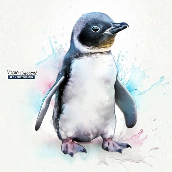 Baby Penguin Watercolor Oil Painting Art Print - Picture 2 of 6